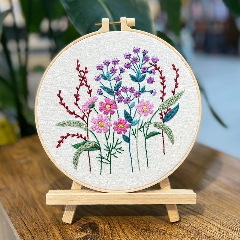 COCOMOX 5 Sets Floral Embroidery Practice Kits, Flower Pattern Embroidery Kit for Beginners Adults, Hand Embroidery Kit, Easy to Follow Instruction and Video - Image 2